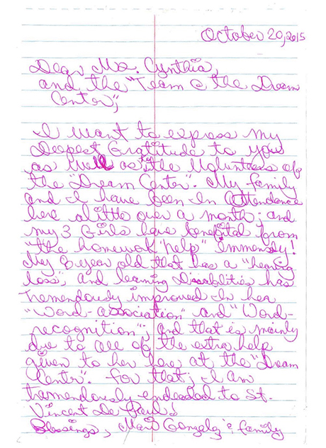 Handwritten thank you note from Mari Gonzalez