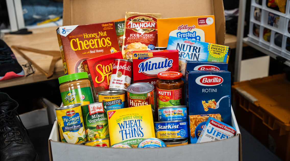 A prepared food box on display.