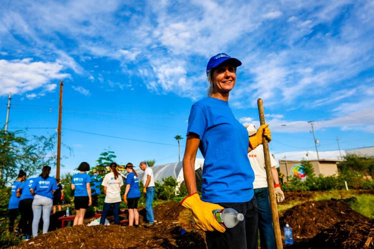 Volunteers at the farm