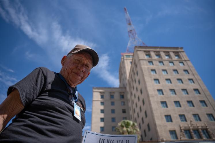 Bill Barry stands outside the apartment complex on the day he's set to move in and end his homelessness after seeking help through SVdP's transitional housing.