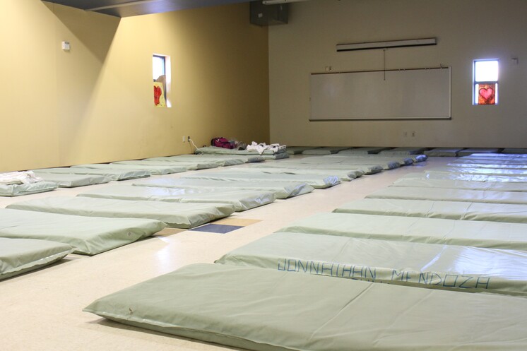 A photo sleeping mats at the overnight heat relief shelter in the Phoenix Dining Room in partnership with the City of Phoenix.