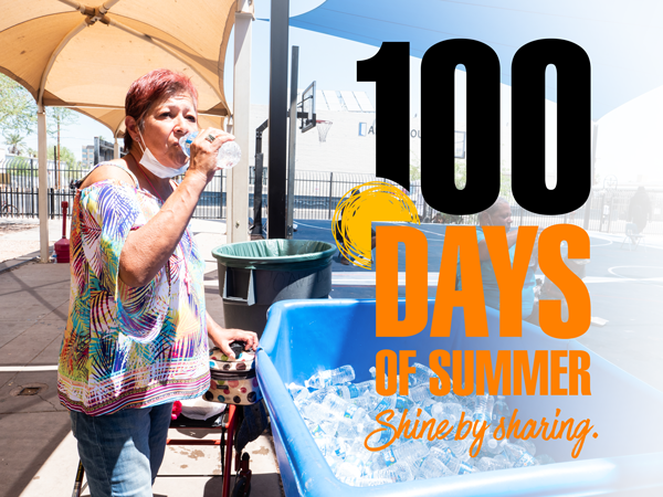 Woman drinking water with 100 Days of Summer laid over the photo