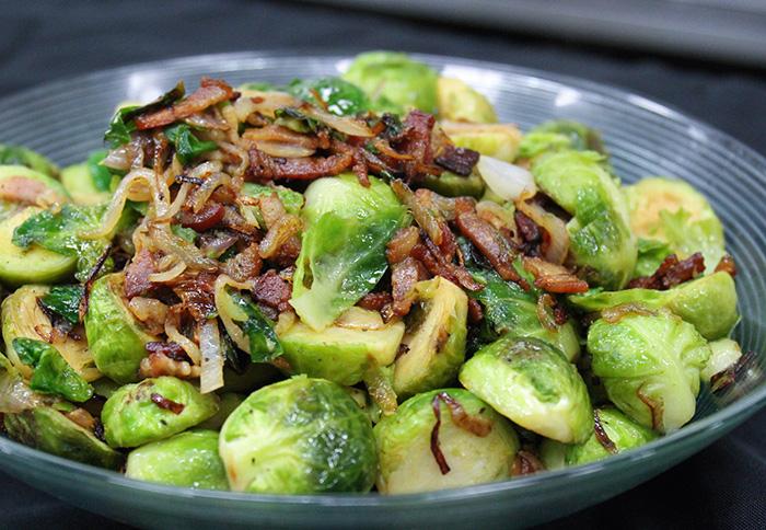 Farm to Fork: Pan Seared Brussels Sprouts with Bacon and Onion