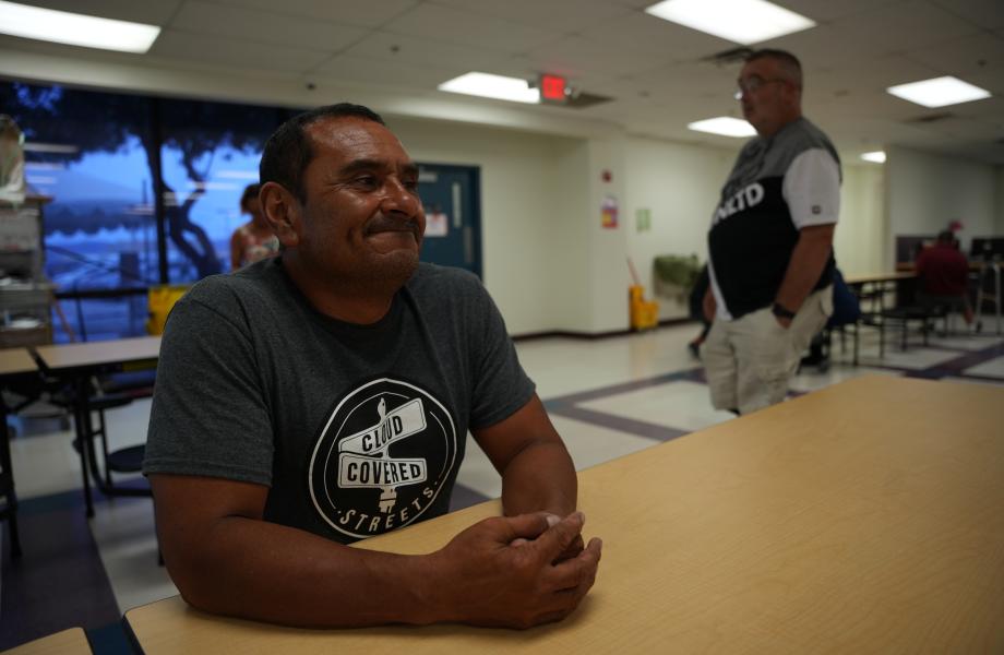 Frank sits in the dining area at the Washington Street Shelter. 