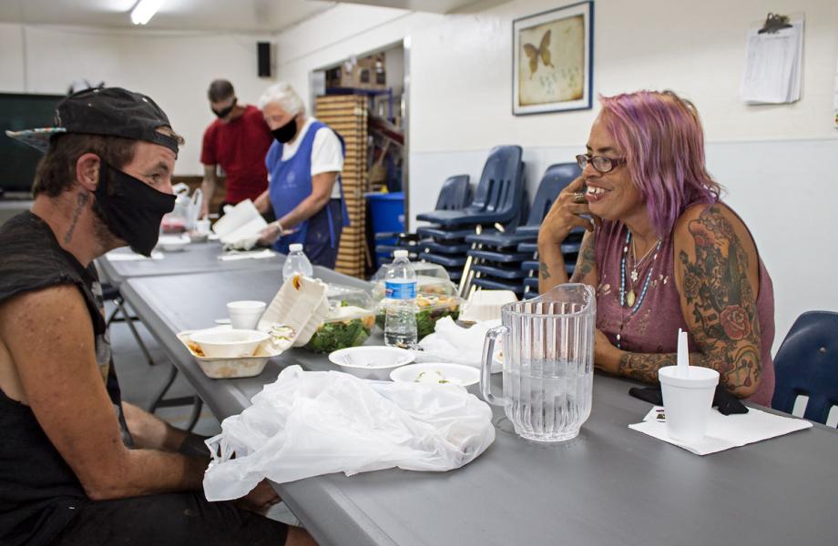 Guests enjoy the first meal back inside the Sunnyslope Dining Room.