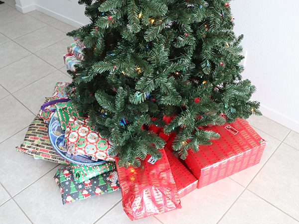 Christmas tree with present under it