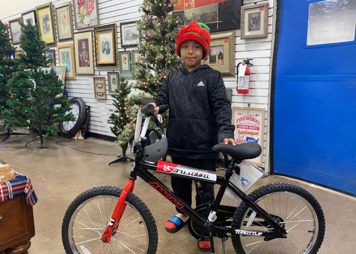 One boy rolled out with a brand-new bike for Christmas. 