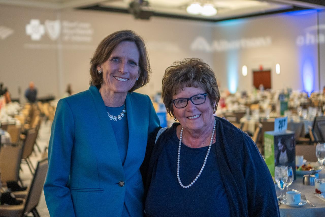 SVdP's Rob & Melani Walton Endowed CEO Shannon Clancy poses with SVdP Board President Shirley Smalley moments before the start of the breakfast.