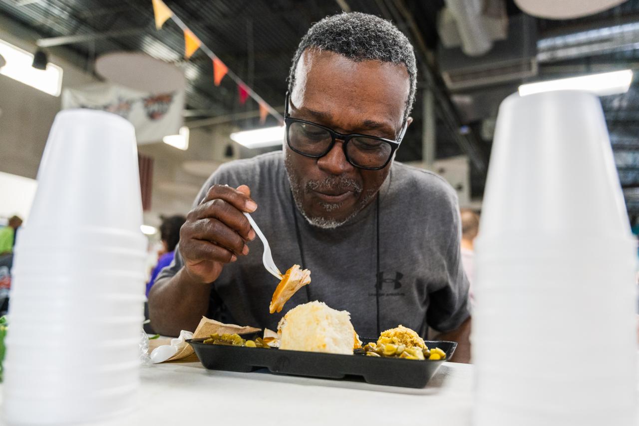 A guest enjoys a meal at the Phoenix Dining Room.